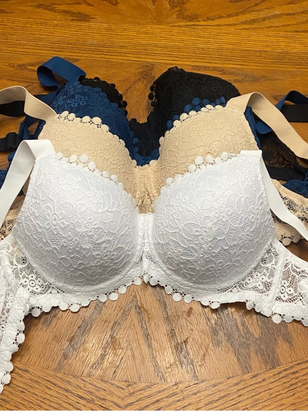 Lace Push-Up Bra Set in White, Cream, Navy, and Black